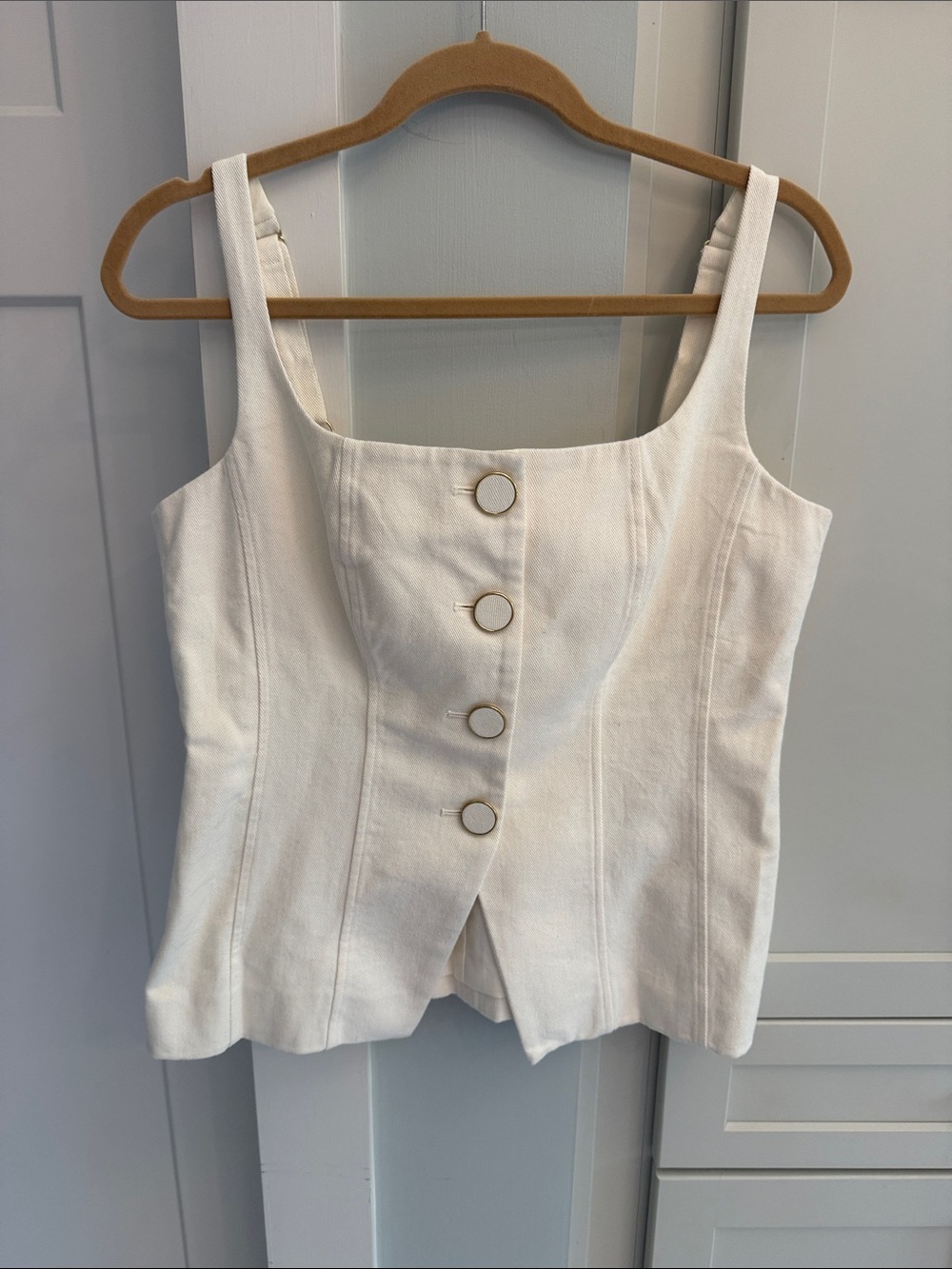 Christian Lacroix White Button-Front Square Neck Tank